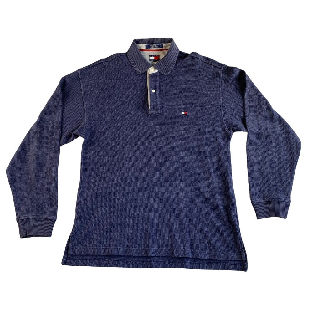 Vintage Tommy Hilfiger‎ Polo Shirt Mens Large Blue Rugby USA Long Sleeve Casual